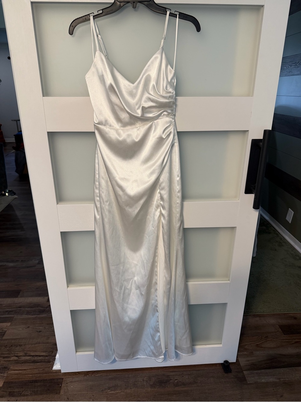 Birdy Grey Satin Cowl Slip Dress in white